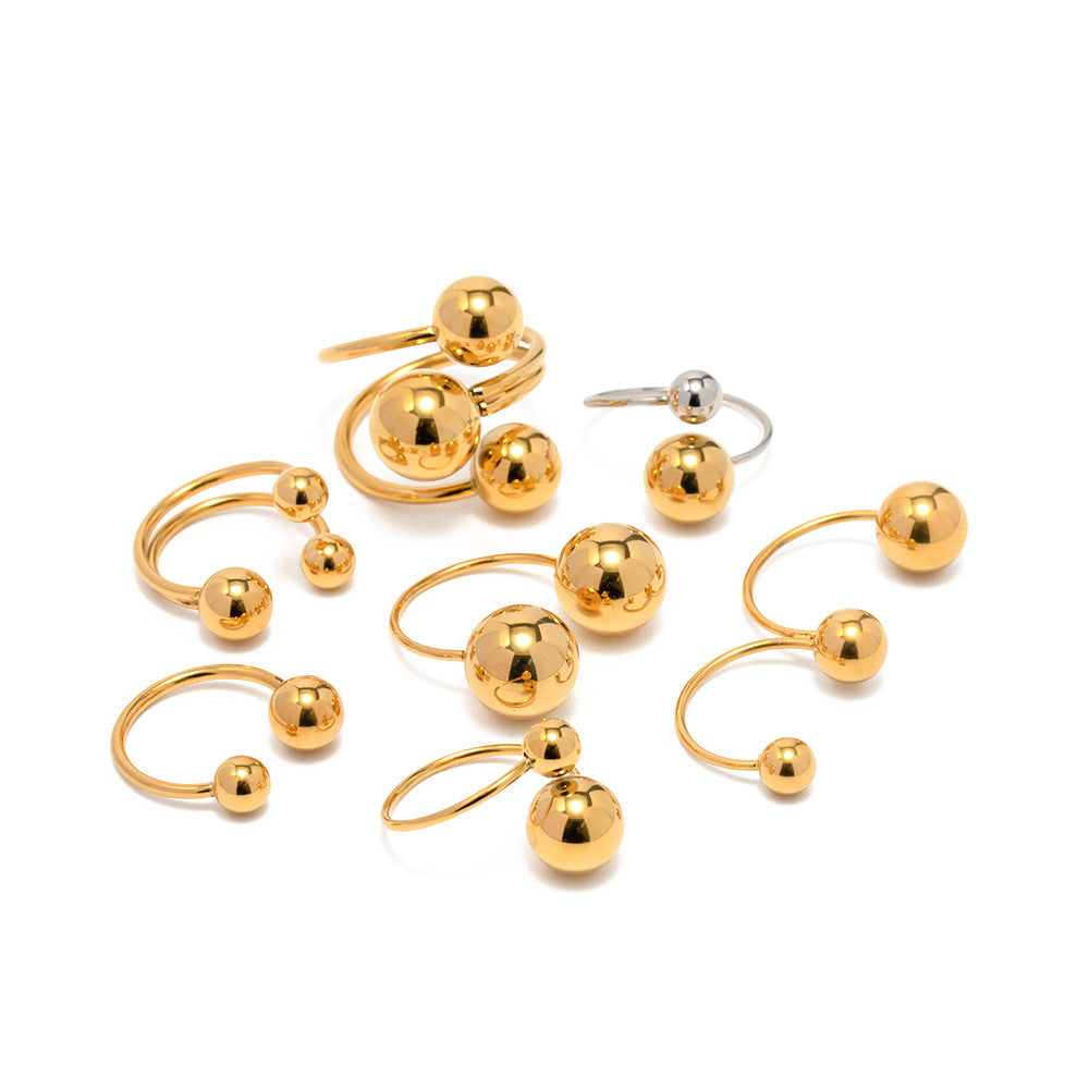 Bague de personnalité sphérique pour femme, anneau à bille en acier doré, anneau à sens élevé