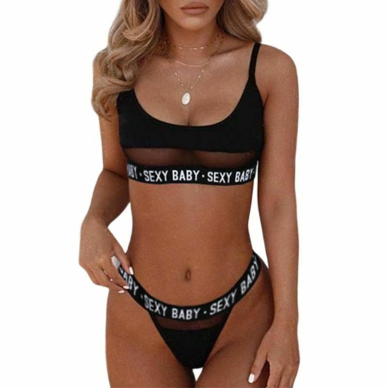 Bikini fendu lettres ajourées sexy