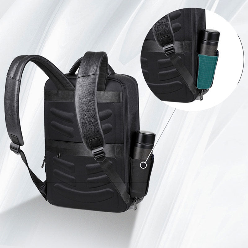 Bolso de viaje de gran capacidad impermeable y antirrobo con carga USB de cuero para hombres