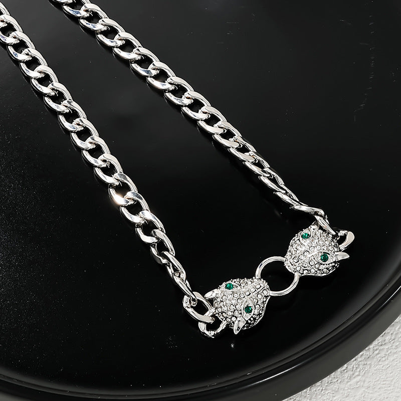 Simple Style Round Lion Head Enamel Glaze Pendant Silver Necklace