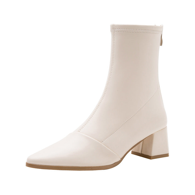 Bottes courtes de style occidental à bout pointu et talons hauts pour femmes