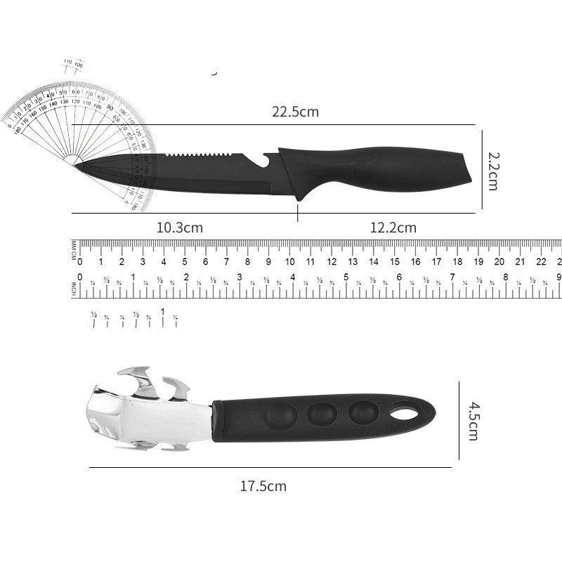 Ensemble de cinq pièces à lame noire en acier, couteau de cuisine, couteau à fruits avec machine à omelette, ensemble d'épluchage