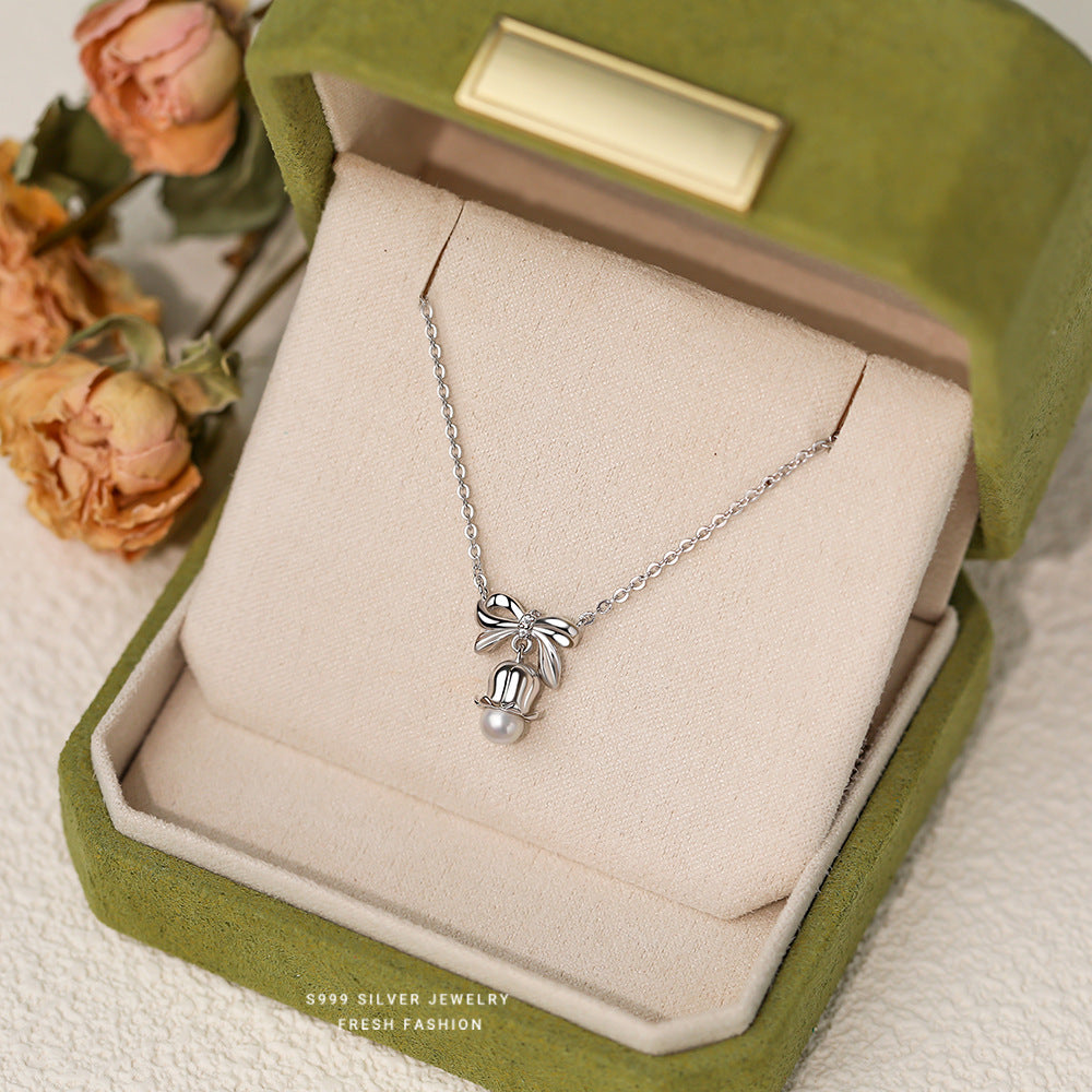 S999 Sterling Silver Bow Lily Necklace