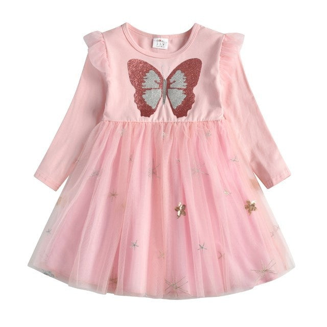 Nouveau 3-8 filles robe papillon enfants à manches longues robes bébé