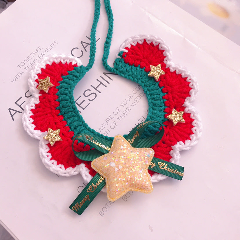 Collar de lana para mascotas Collar tejido a mano Accesorios navideños para mascotas