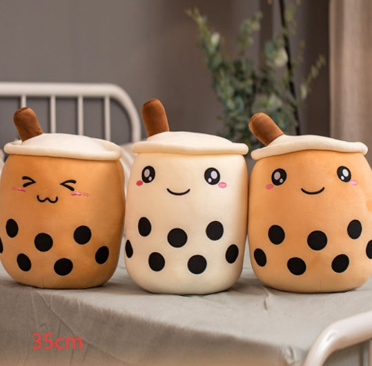 Peluche de boisson aux fruits, mignonne, douce, fraise, lait, thé, tasse de thé Boba, jouet bulle de thé, oreiller, coussin, cadeau pour enfants