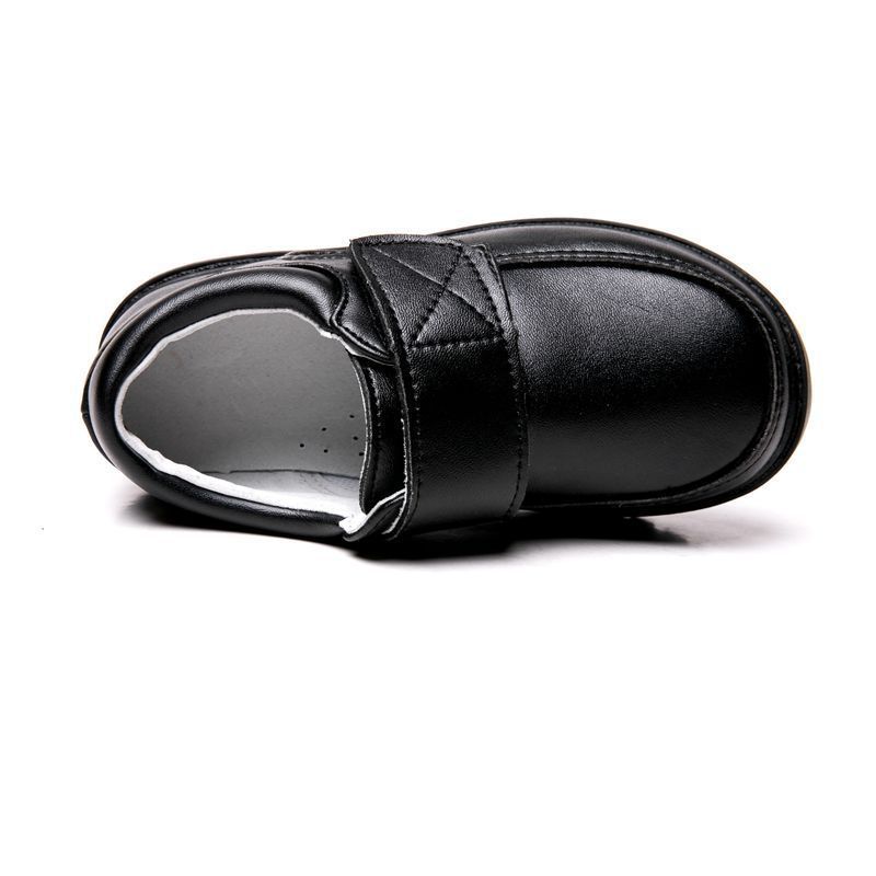 Chaussures en cuir britanniques noires à Velcro pour étudiants, pour garçons