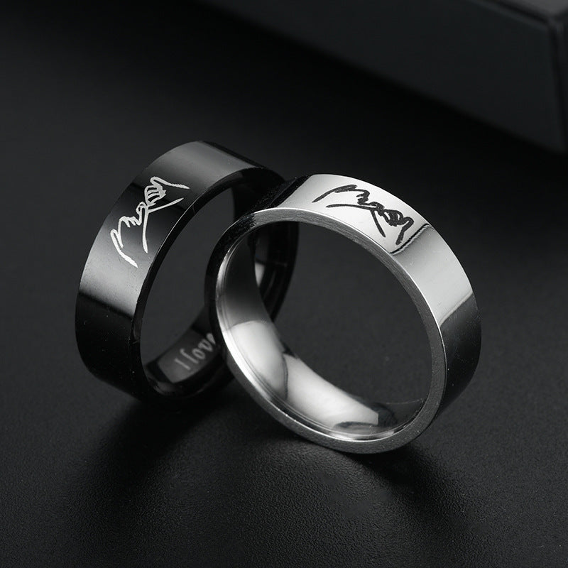 Bague de couple de couple de niche simple en acier titane