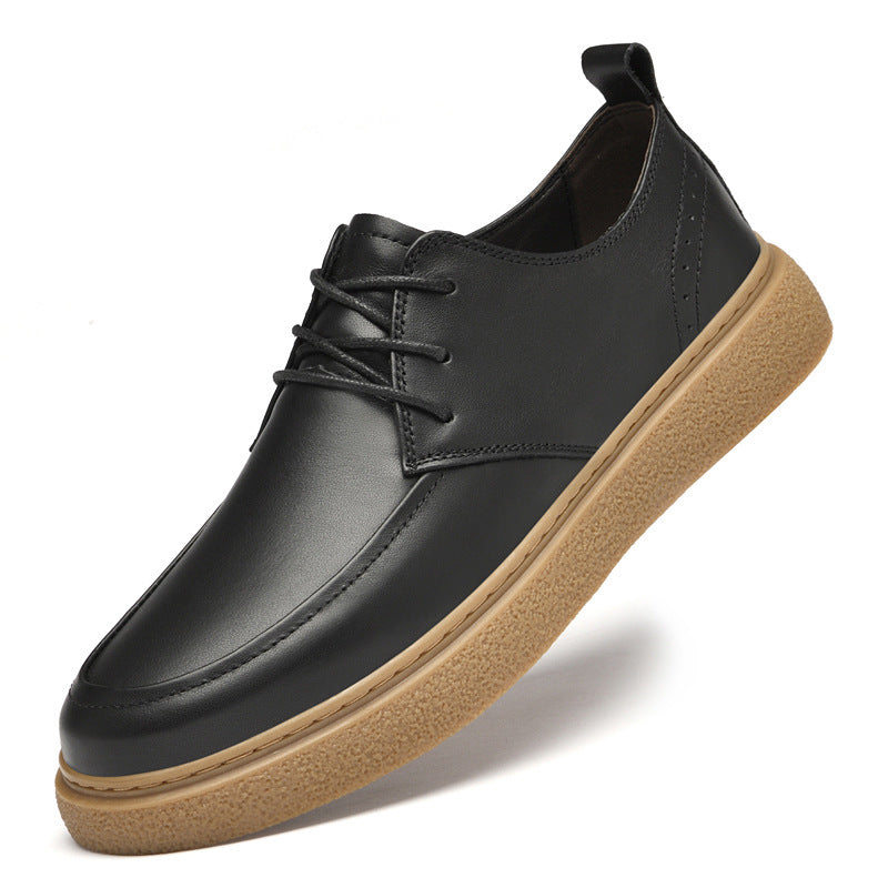 Escarpins décontractés en cuir de vache pour hommes, première couche, semelle en cuir, tête ronde, chaussures blanches basses
