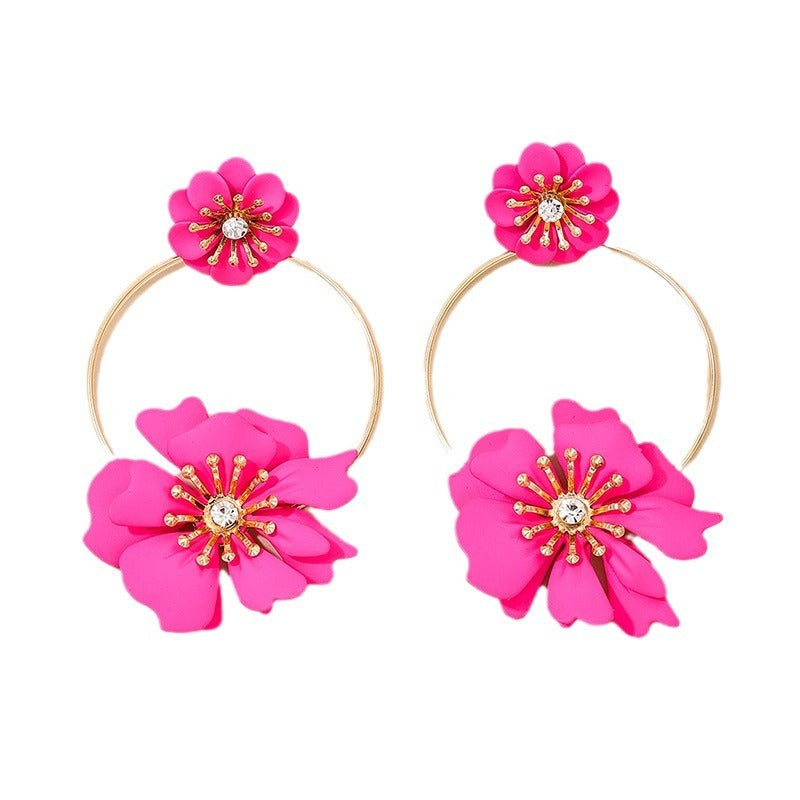 Boucles d'oreilles à fleurs, anneau de voyage de vacances, personnalité douce, tendance, pour dame