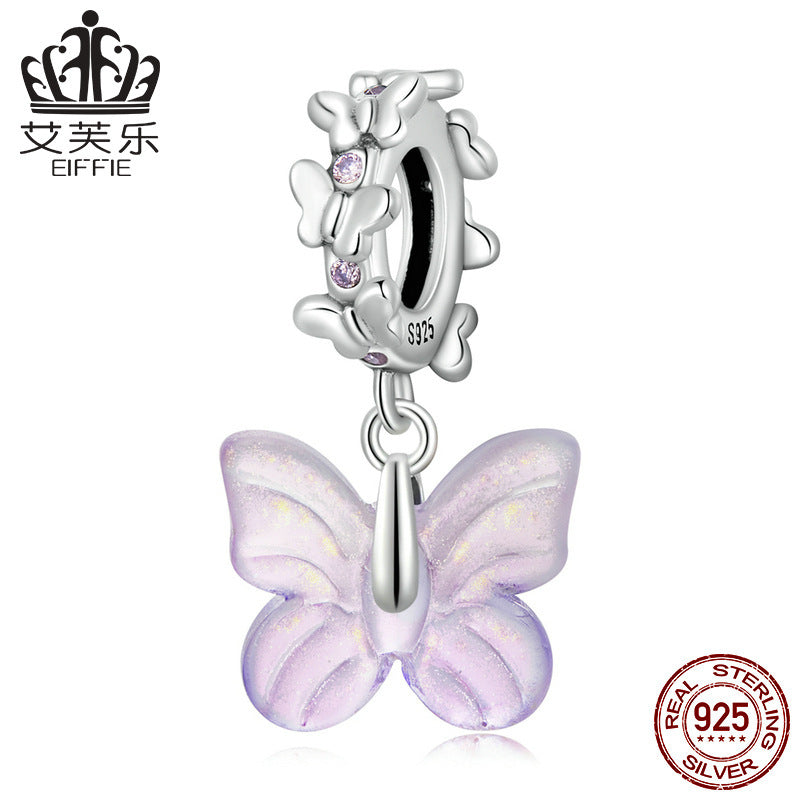 Colgante de plata de ley S925 con accesorios de mariposa de cristal