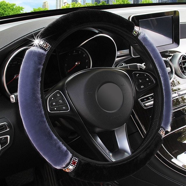 Short hair color diamond plush elastic steering wheel