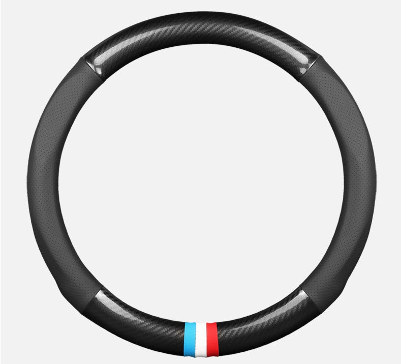 Couvre volant en cuir et fibre de carbone