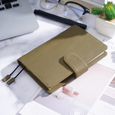 Cuaderno de cuero con patrón de lichi, capa principal de piel de vaca, diario de hojas sueltas A6