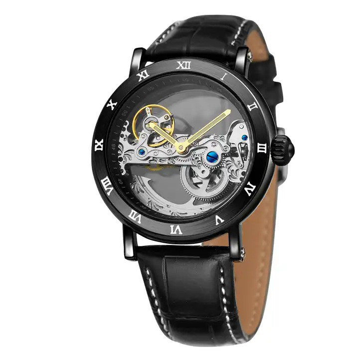 Montre mécanique automatique à mouvement creux double face à la mode