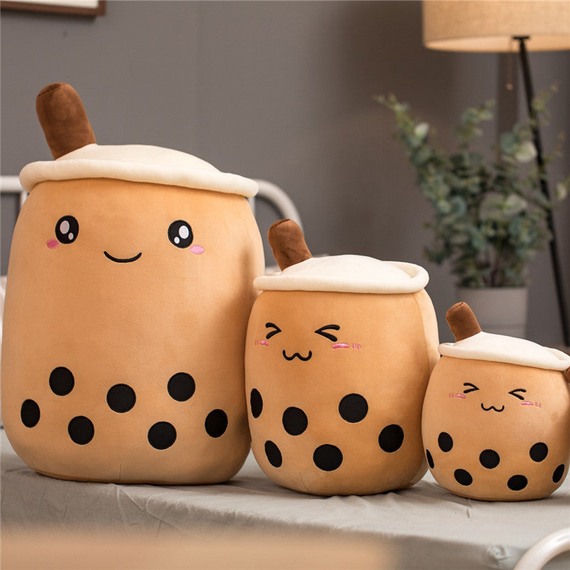 Peluche de boisson aux fruits, mignonne, douce, fraise, lait, thé, tasse de thé Boba, jouet bulle de thé, oreiller, coussin, cadeau pour enfants