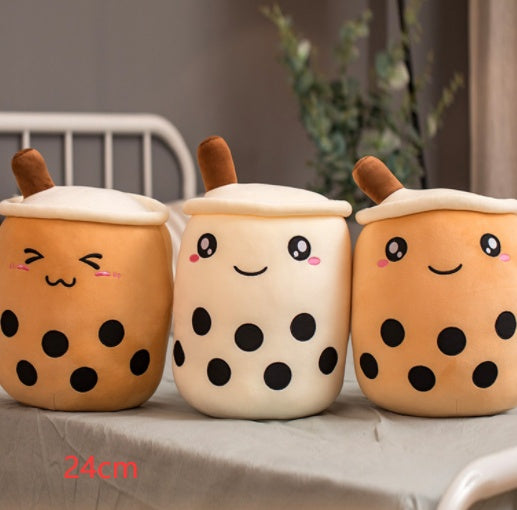 Peluche de boisson aux fruits, mignonne, douce, fraise, lait, thé, tasse de thé Boba, jouet bulle de thé, oreiller, coussin, cadeau pour enfants