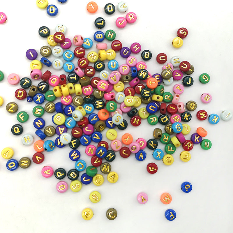 Acrylic Letter Beads Chocolate Color Flat Round Color English Letter Bead Accessories
