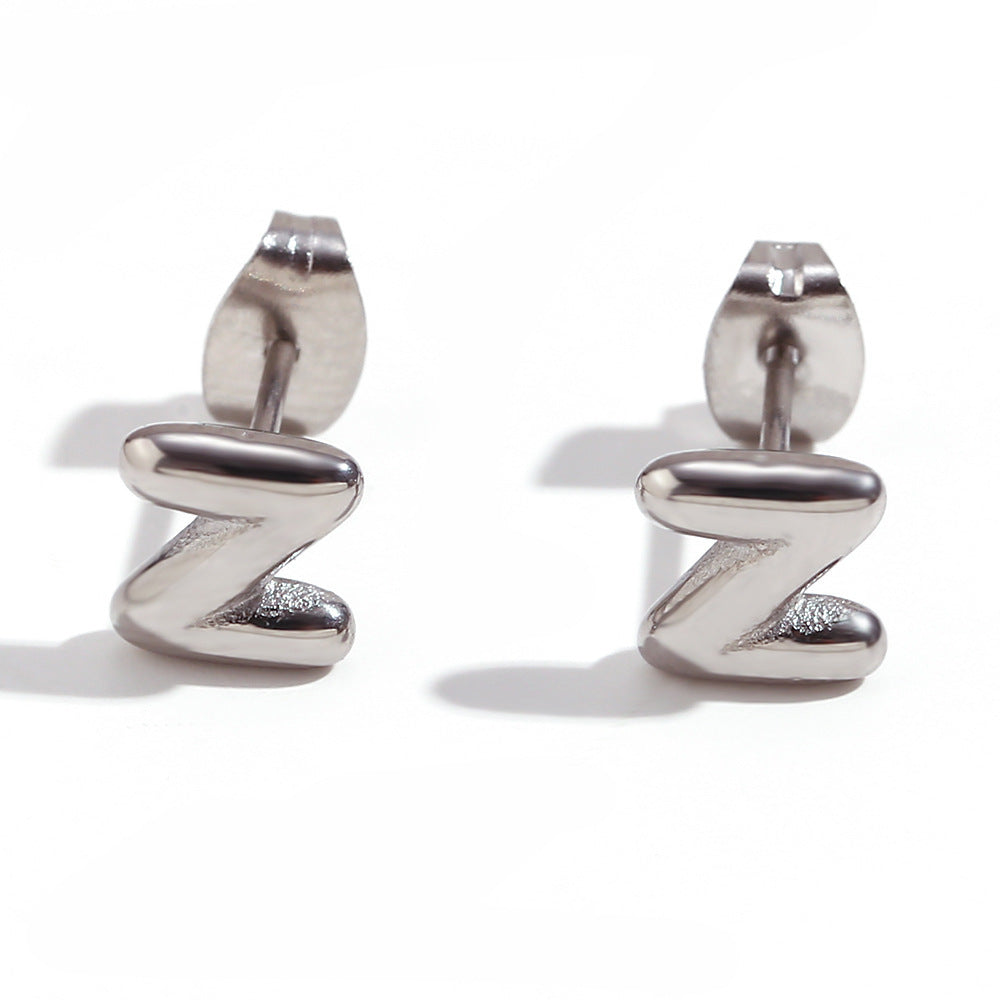 Titanium Steel Earrings 18K Gold Mini Alphabet Letter Earrings Women
