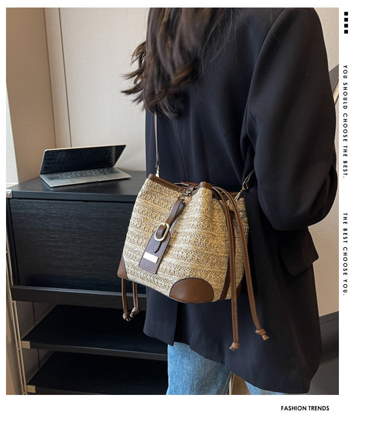 Sac messager d'été coréen en paille tressée, ceinture de traction, tissage de plage Simple, sac à bandoulière