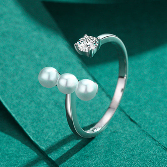 S925 Sterling Silver Adjustable Pearl Ring