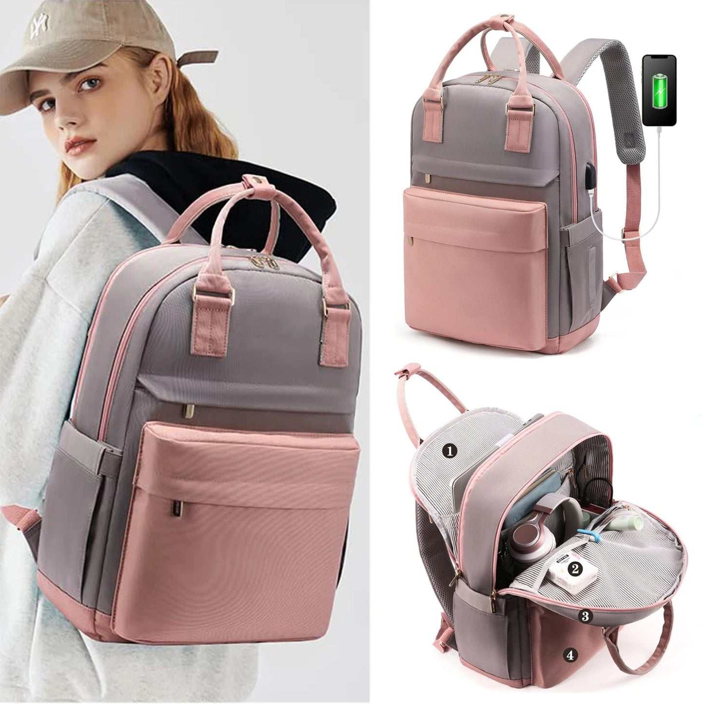 Sac à dos pour filles, sac pour ordinateur Portable de grande capacité, sac à dos de voyage Portable