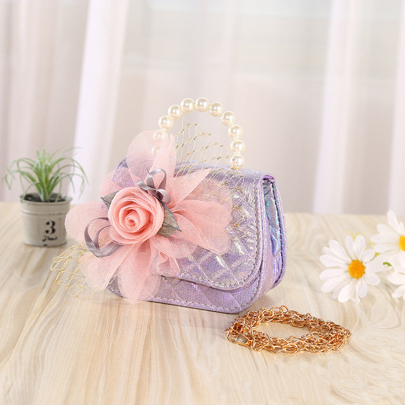 Sac diagonal portable en perles tricotées à fleurs