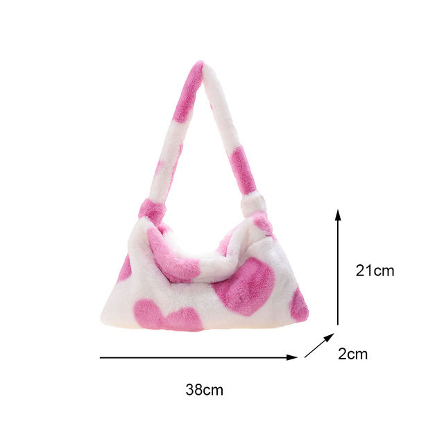 Sac à main portable en peluche pour femme