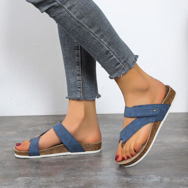 Chaussures de plage tongs à semelle épaisse avec anneau d'orteil plat