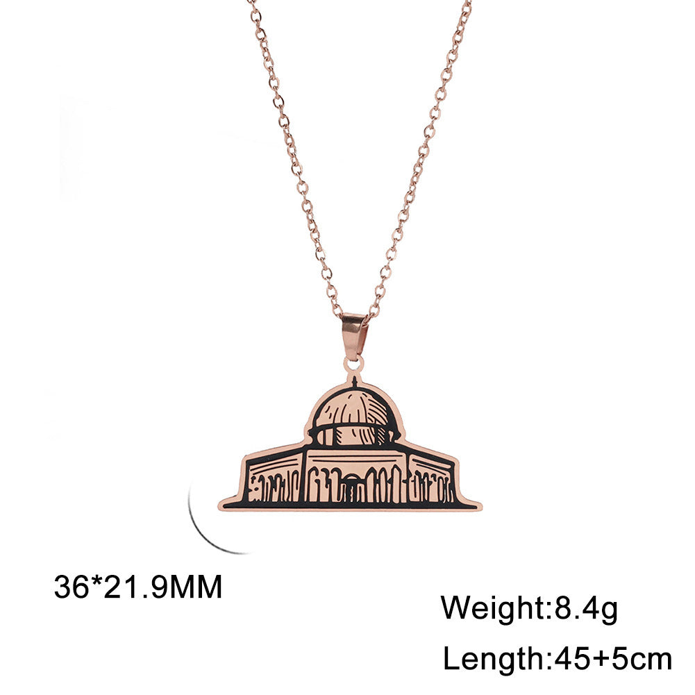 Stainless Steel Corrosion Color Changing Double-sided Polished Building Pendant Necklace
