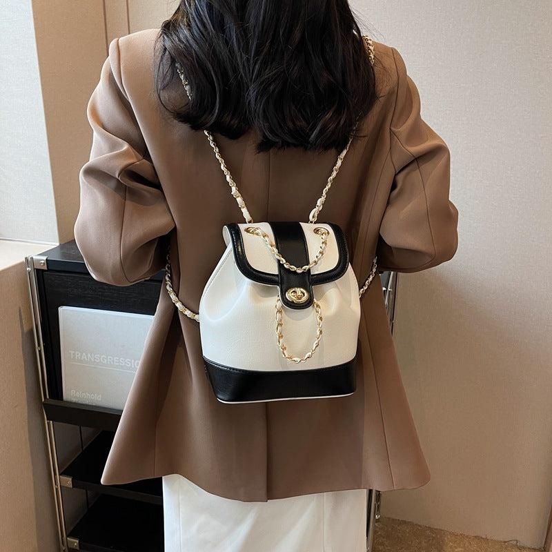 Sac à dos à chaîne pour femmes, sac seau rétro à une épaule huileuse