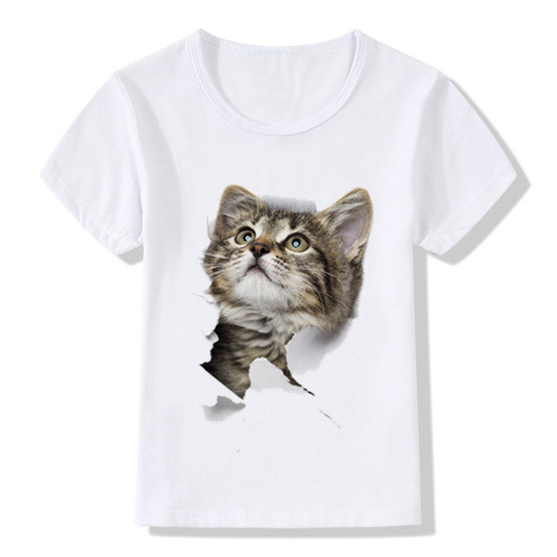 T-shirt décontracté à manches courtes pour enfants imprimé en 3D avec chat