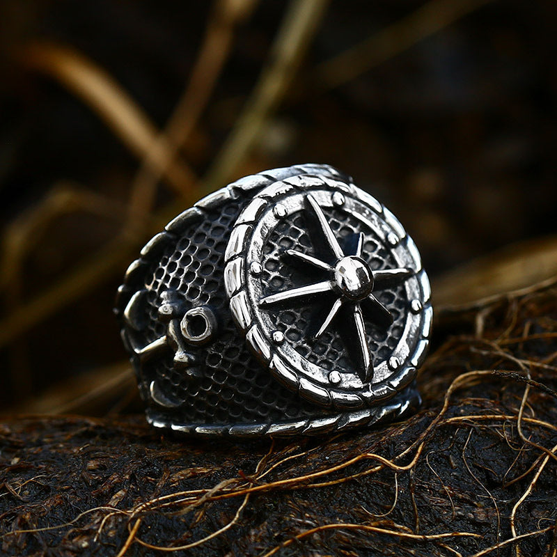 Bague d'ancrage de bateau pour hommes, boussole Vintage en acier titane
