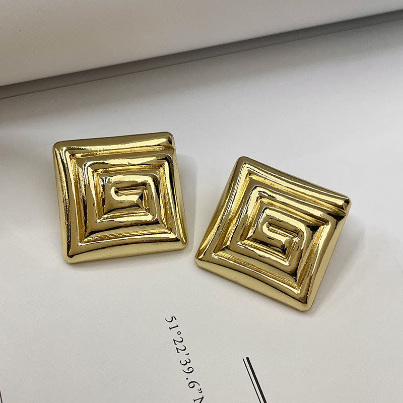New Mid-ancient Simple Metal Cycloid Square Earrings