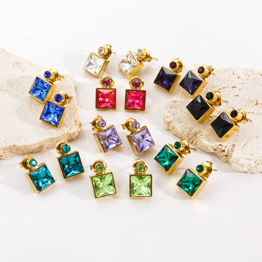 Elegant High Sense Inlaid Zircon Square Women's Ear Studs