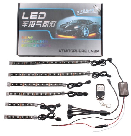 Automóvil y motocicleta modificado universal uno para seis luces LED de control remoto Luces de atmósfera RGB luces decorativas luces de atmósfera decoración del coche 