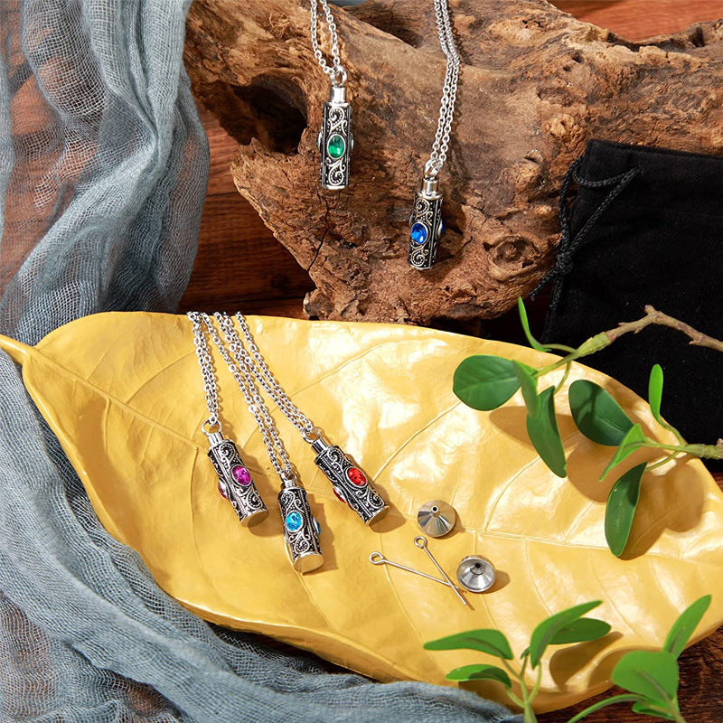 Stainless Steel Birthstone Cinerary Casket Openable Pendant Necklace