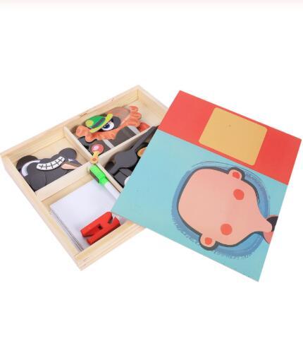 Puzzle magnétique amusant Montessori, boîte de Puzzle en bois pour enfants, jeu de dessin animé, peinture éducative, jouets pour enfants, cadeau anti-stress