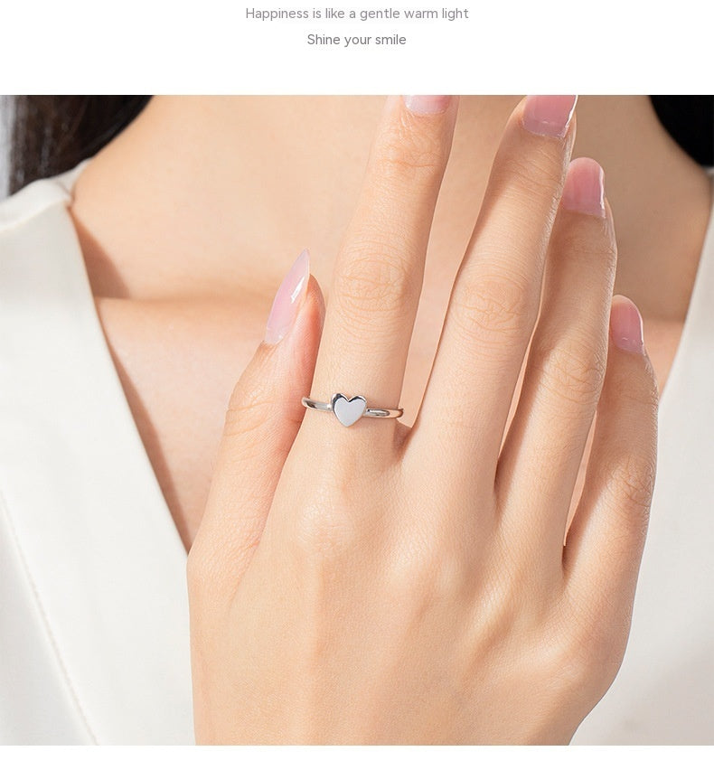 Female Minority Simple S925 Glossy Love Heart-shaped Ring