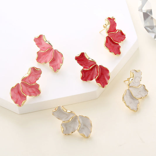 Boucles d'oreilles femelles en forme de feuille d'érable, goutte à goutte, fleur d'huile