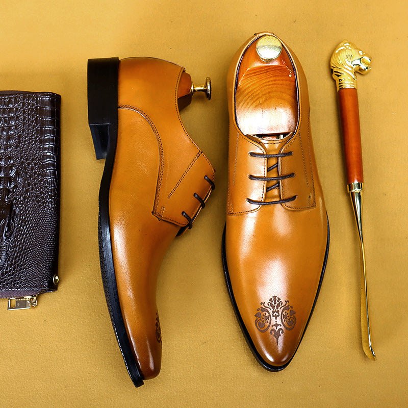Zapatos de cuero para uso formal de negocios tallados en punta de cuero transpirable para hombres