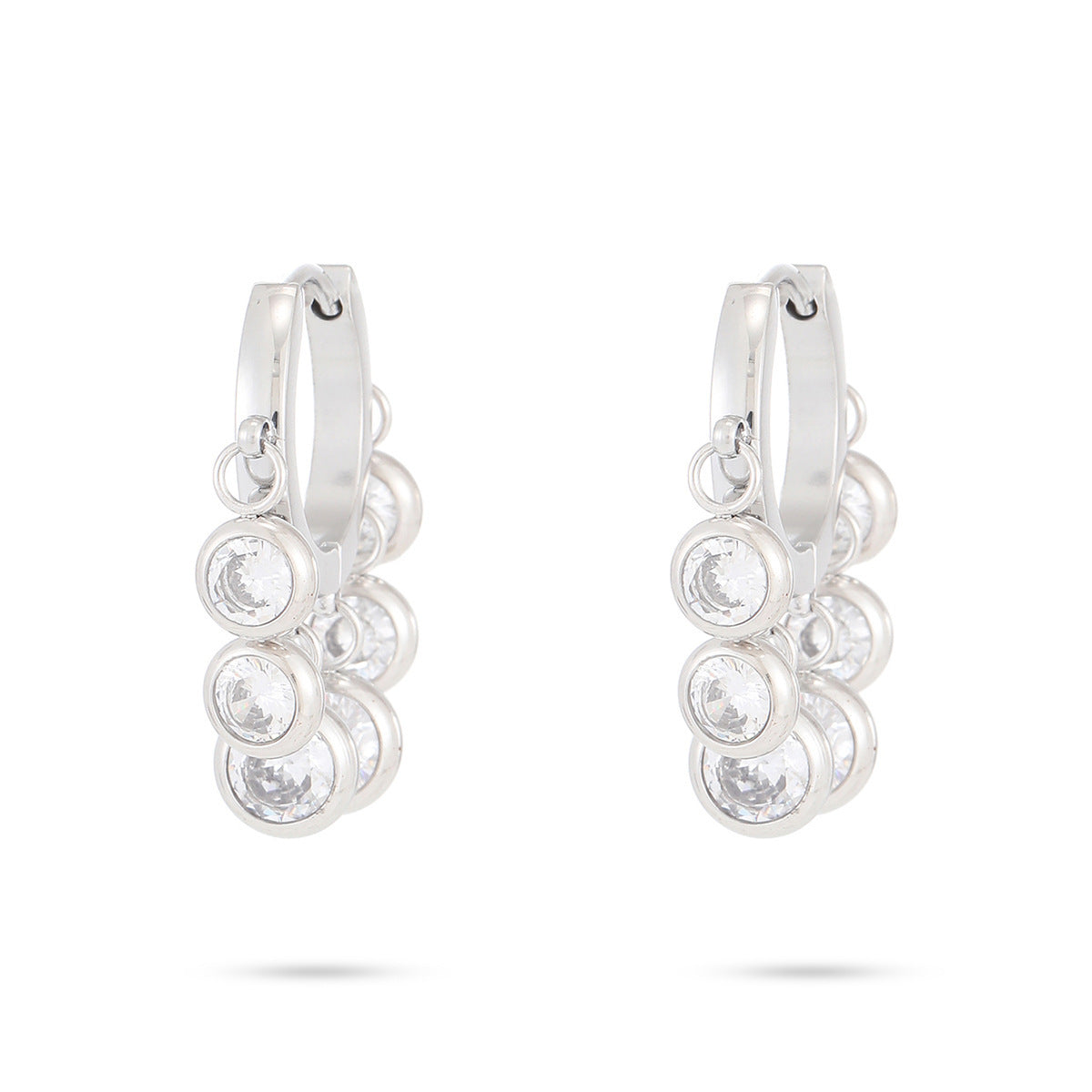 New 18K Vacuum Gold-plated Round Diamond Stainless Steel Earrings For Women