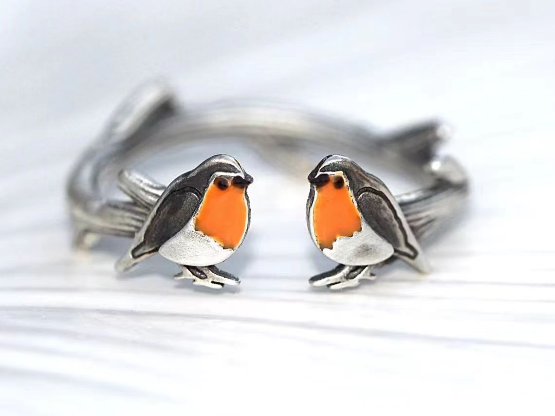 Retro Simple Fashion All-match Oil Dripping Colorful Bird Ring Rings Necklace