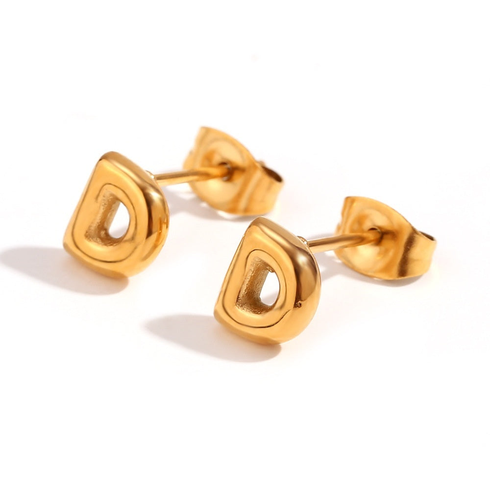 Titanium Steel Earrings 18K Gold Mini Alphabet Letter Earrings Women