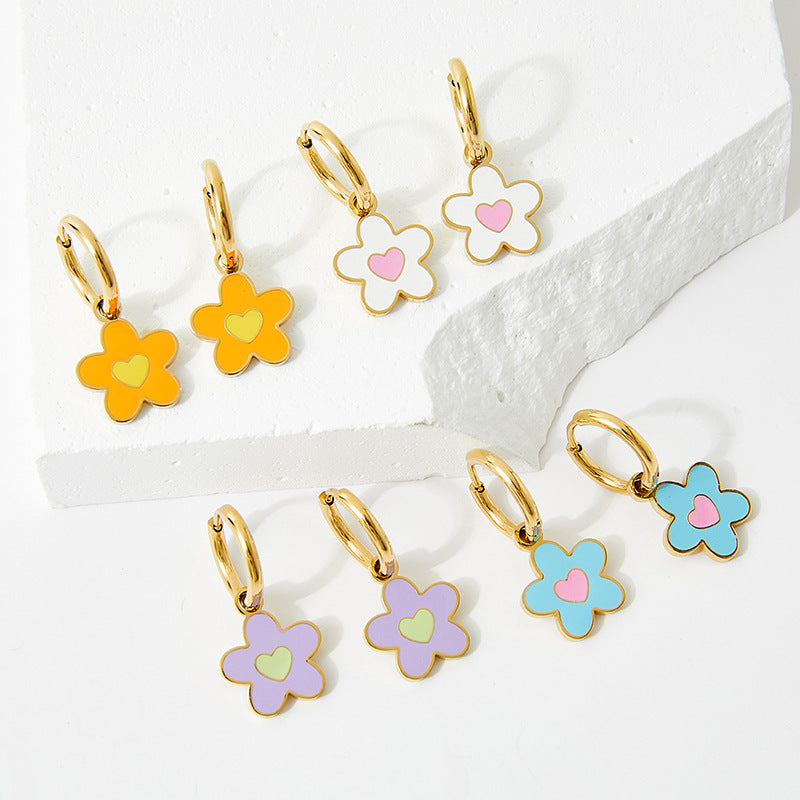 Boucles d'oreilles collier huile colorée en alliage pour femmes