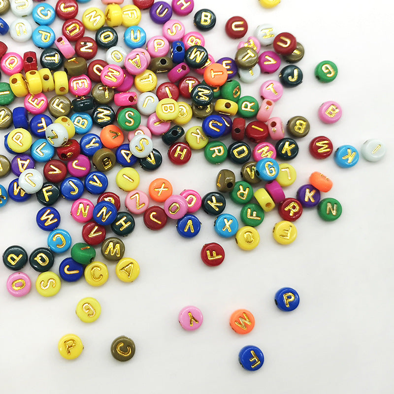 Acrylic Letter Beads Chocolate Color Flat Round Color English Letter Bead Accessories