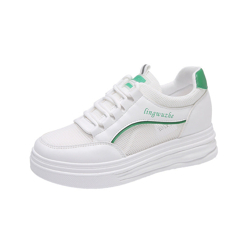 Women's Sports White Shoes Thick Sole Height Increasing Shoes