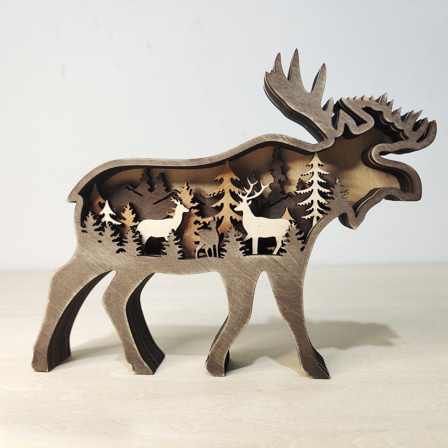 Décoration de noël en bois, Sculpture d'animaux, cadeau artisanal, Sculpture murale suspendue, ours, cerf, élan, décor artistique, ornements du nouvel an