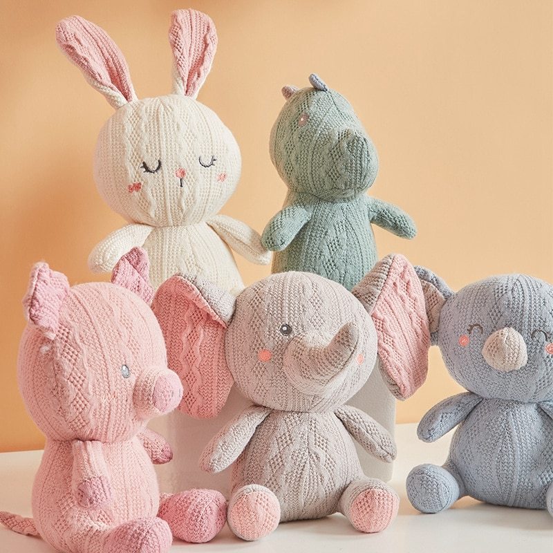Jouets pour bébé en laine tricotée pour apaiser la poupée lapin, koala, cochon, éléphant 
