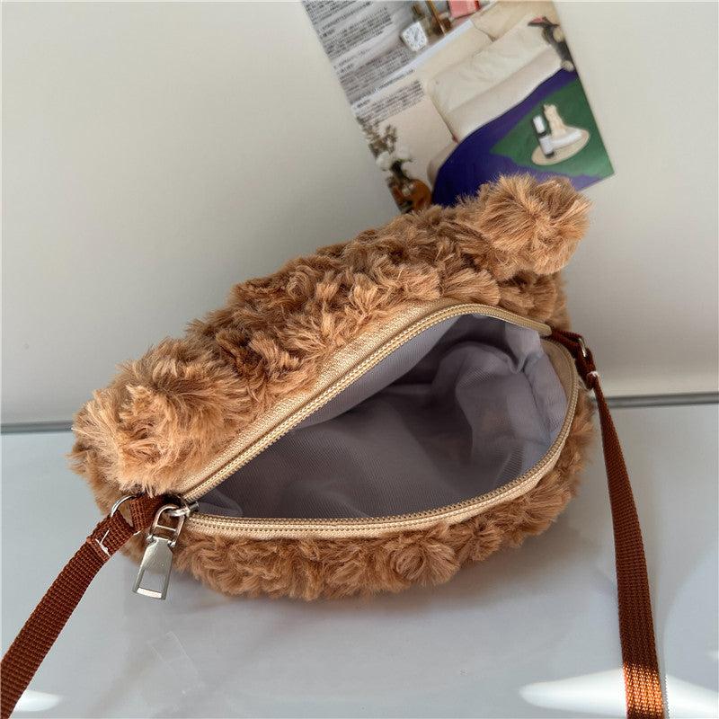 Sac messager mignon ours à fourrure série marron pour filles
